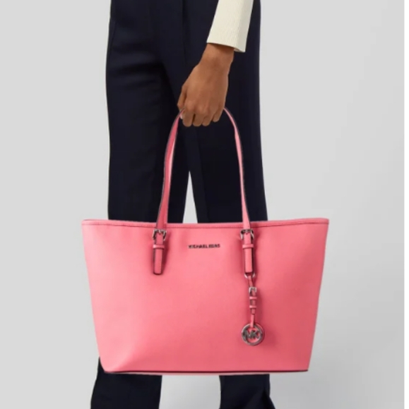 Michael Kors large rare Jet Set coral leather tote/shoulder bag - Picture 9 of 15